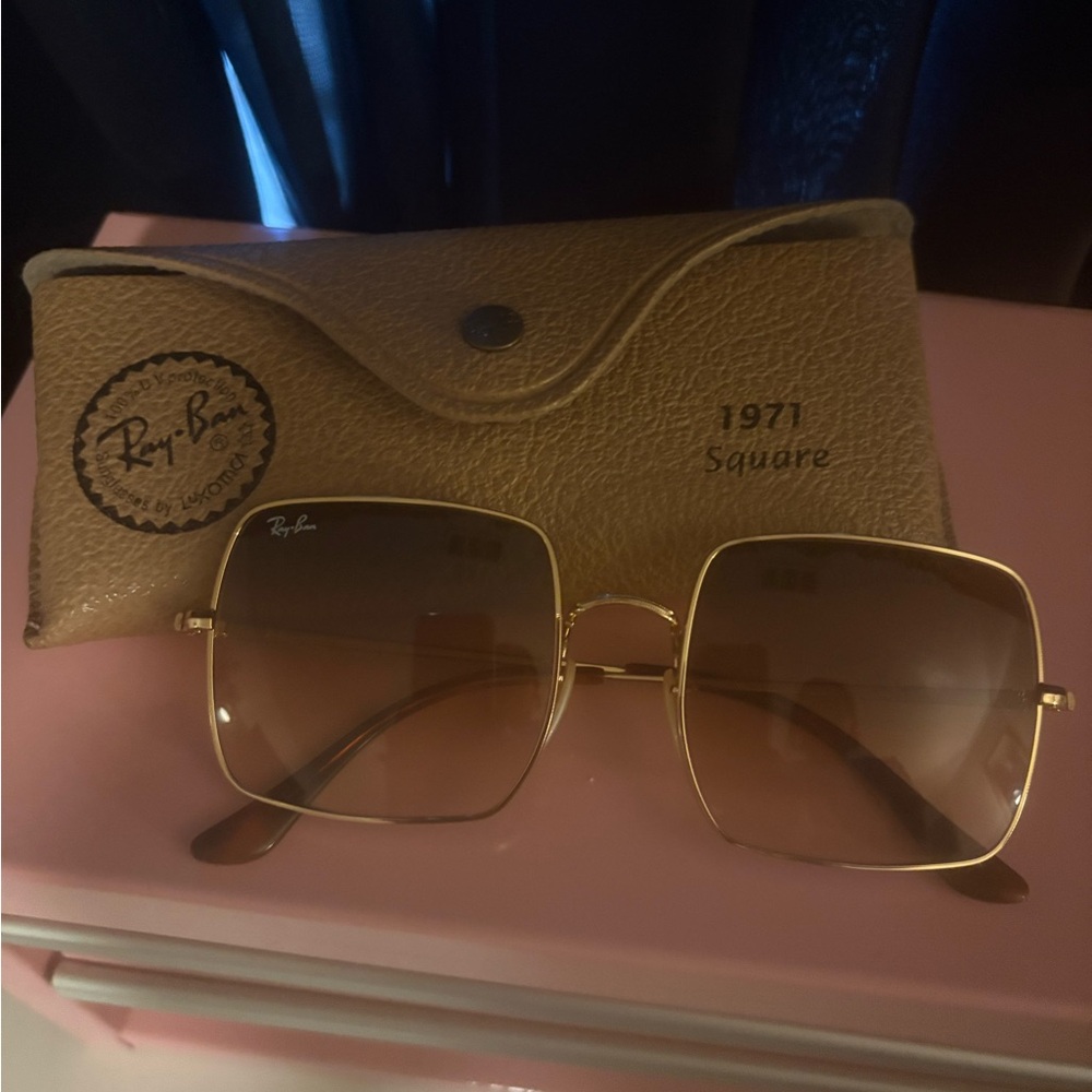 Ray-Ban Gold and Brown Square Sunglasses
